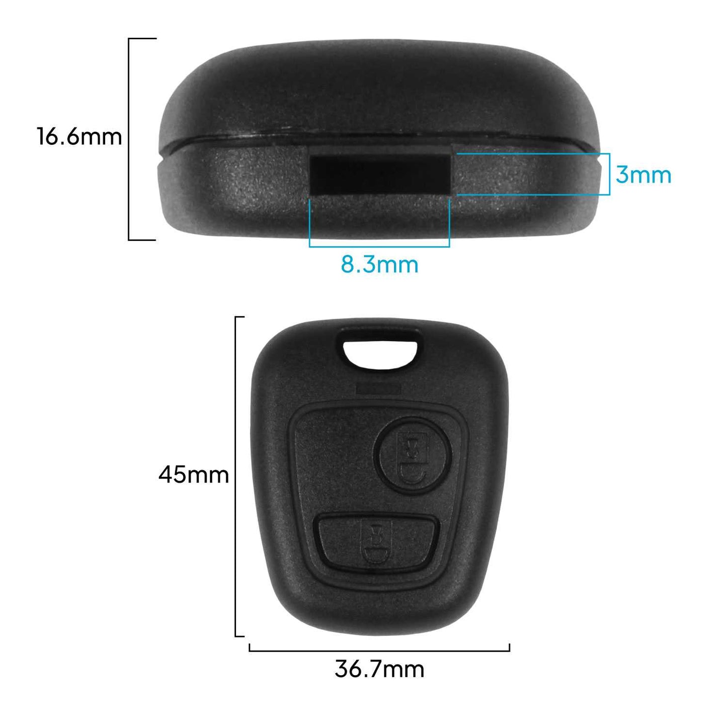 Funda de Remplazo ABS Sin Logo ni Llave Espadin Key Compatible con Peugeot 307 406 Carcasa Rígida Mando a Distancia