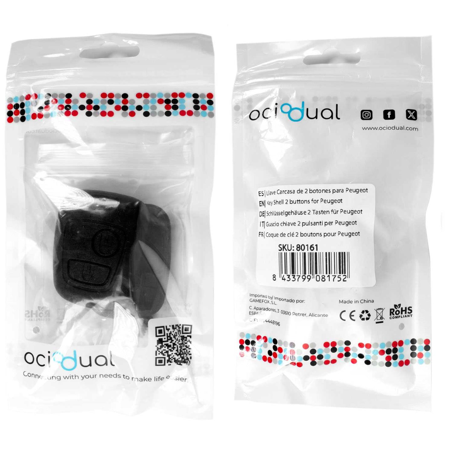 Funda de Remplazo ABS Sin Logo ni Llave Espadin Key Compatible con Peugeot 307 406 Carcasa Rígida Mando a Distancia