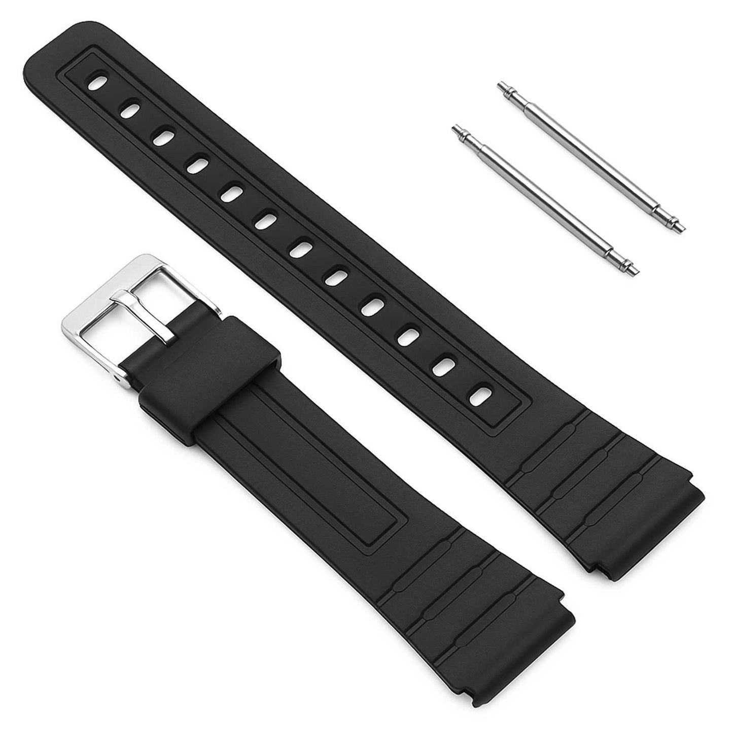 Repuesto Correa de Silicona Pasadores Metal Compatible con Reloj Casio F91W F-91W Negro Recambio Resina Resortes