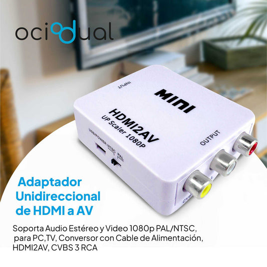 Convertidor de Señal HDMI Digital a AV RCA Analógica Transformador Adaptador Conversor Audio Video con Escalador