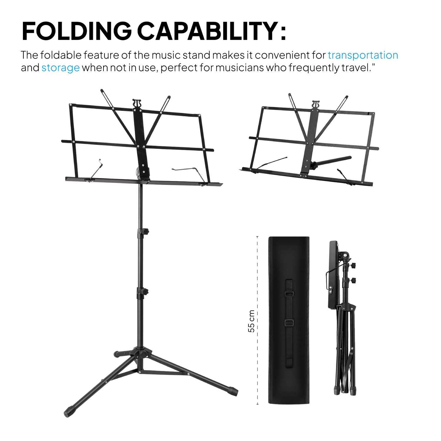Atril Musica, Tripode, Atril Partituras, Soporte Portatil, Atril Plegable con Bolsa de Transporte, Orquesta, Faristol