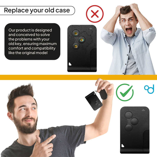 Carcasa Llave Coche Tarjeta Plana 3 Botones Sin Electrónica Negra Compatible con Renault Clio 3 Megane 2 Grand Scenic