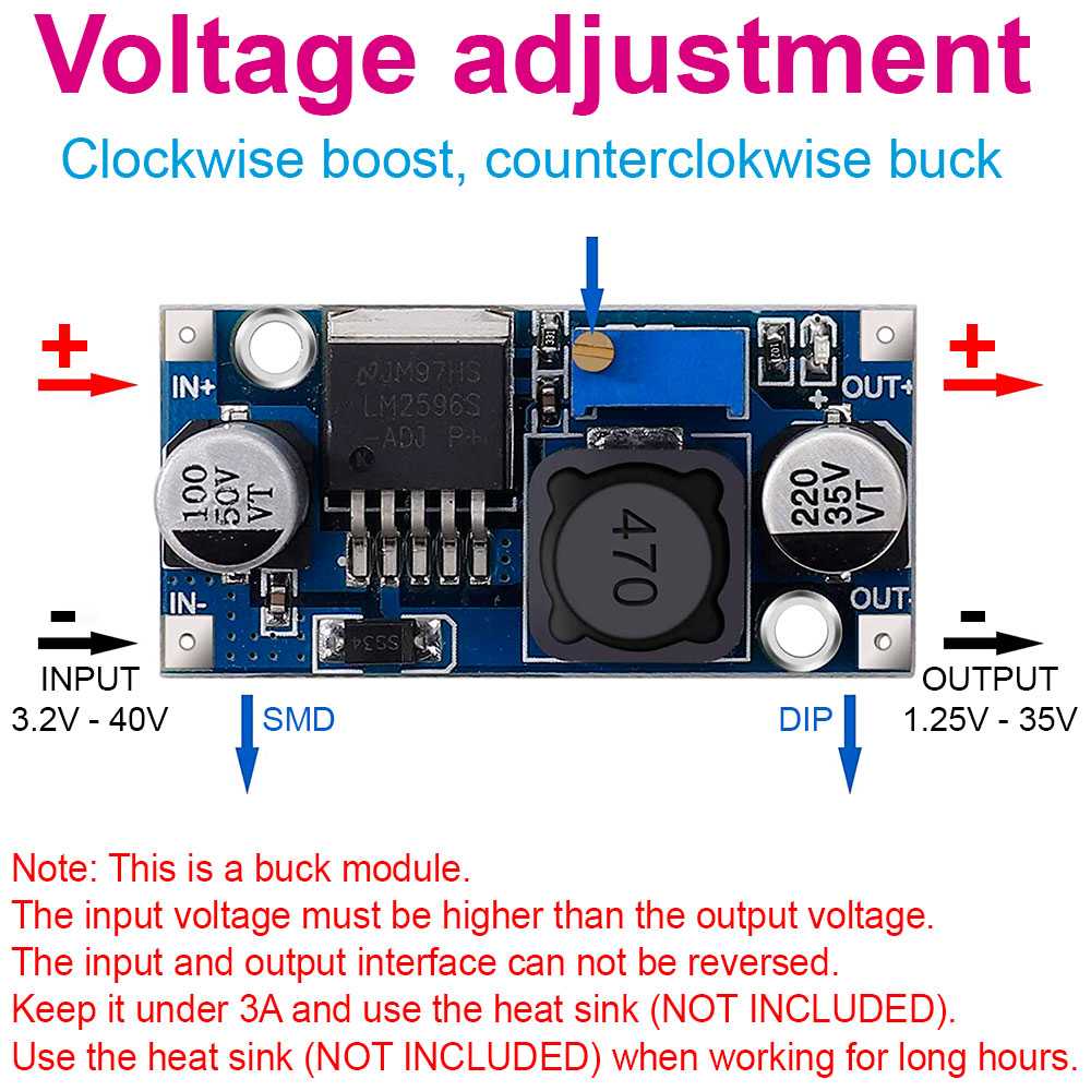 Módulo Regulador Voltaje LM2596S Reductor Tensión Paso de la Fuente Alimentación CC-DC Step Down 3.2-40V a 1.25-35V