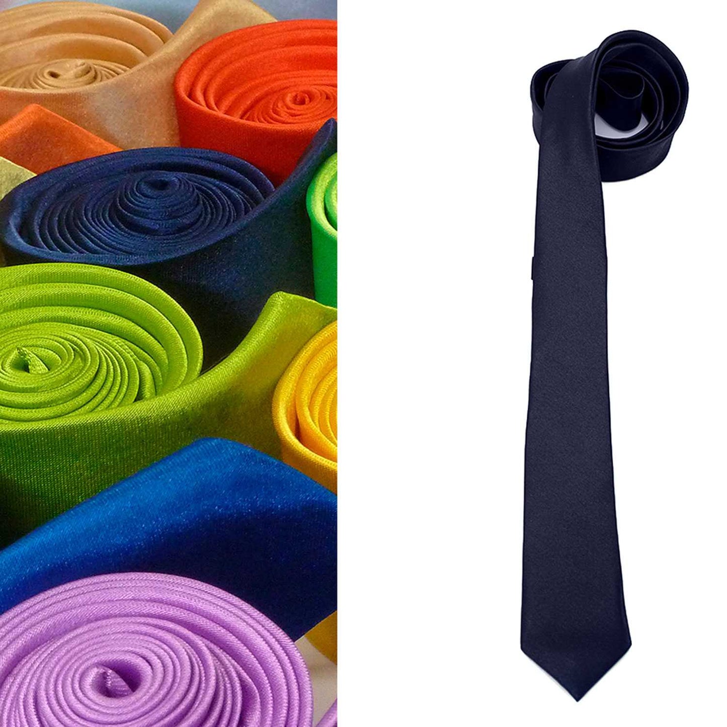 Corbata Estrecha Unisex sin Estampado Satinado Azul Oscuro para Celebraciones y Eventos 100% Poliéster