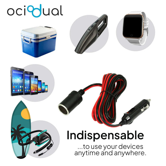 Cable Mechero Coche de 1 Metro, Accesorios coche, Cable Extensor Mecheros Coche, Enchufe 12V para Coche, 12V/24V 15A Conector