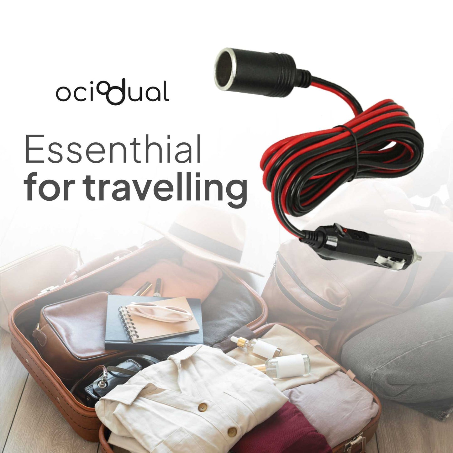 Cable Mechero Coche de 1 Metro, Accesorios coche, Cable Extensor Mecheros Coche, Enchufe 12V para Coche, 12V/24V 15A Conector