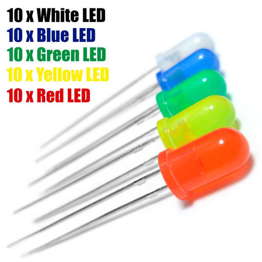Kit 50 Diodos LED 5mm Rojo Azul Verde Amarillo Blanco para Robotica Electronica