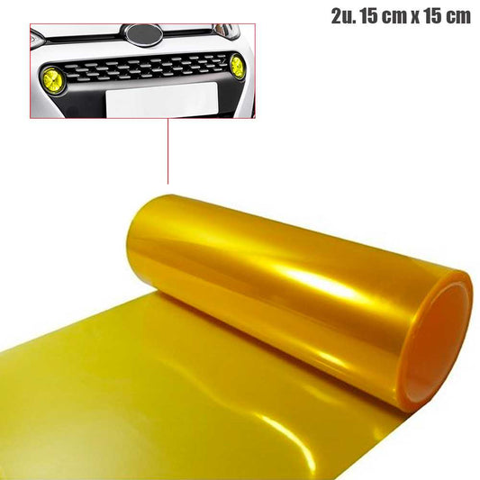 2x Vinilo Pegatina Lamina para Tintar Faros Color Amarillo Antiniebla 15x15 cm
