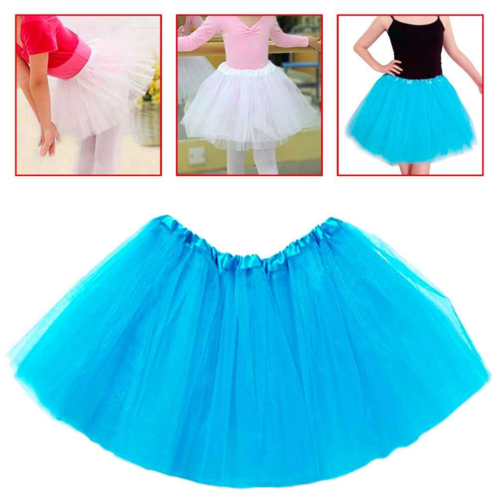 Tutu Elástico de Tul 3 Capas Falda Ballet Danza Disfraz Cosplay Princesa con Goma Elástica para Niñas Bebes Azul