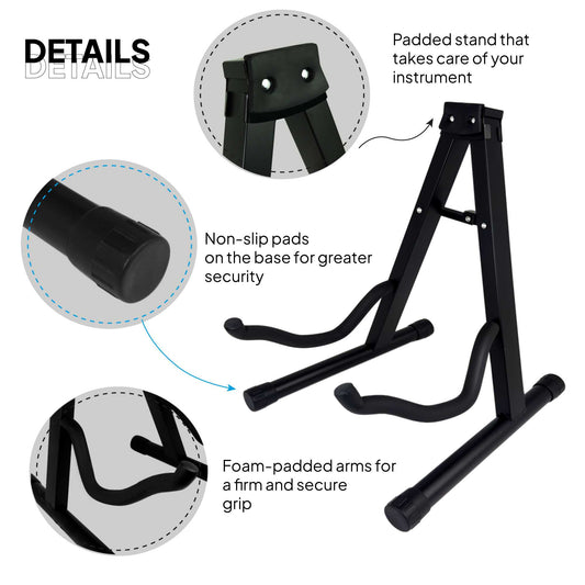 Soporte Universal Plegable de Suelo Metálico para Guitarra Acústica Eléctrica Clásica Española Tacos Goma Negro