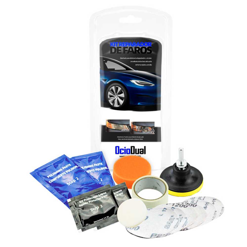 Kit Profesional de Pulido Faros Autos Resturacion Lija Esponja Pulimento Reparacion Restauracion para Coche Automovil