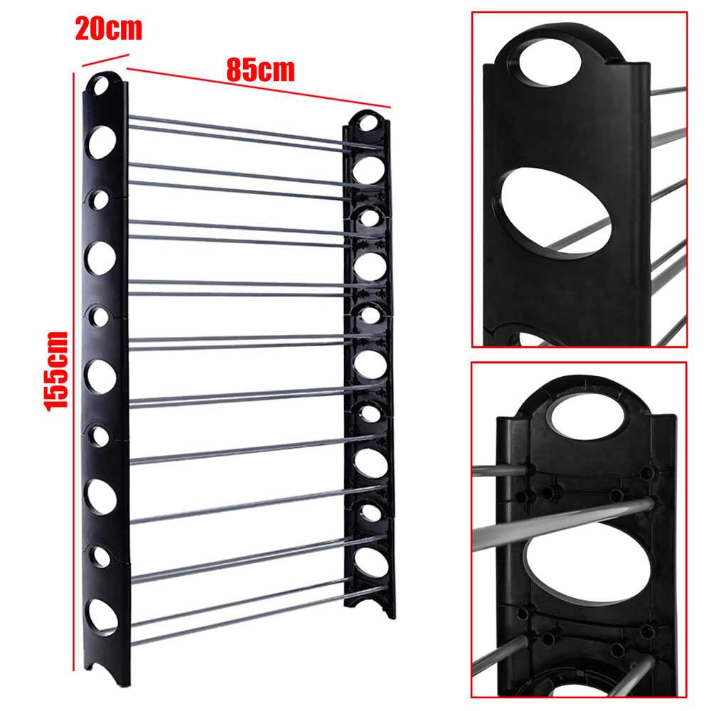 Zapatero 50 Pares Pairs Organizador de Zapatos 10 Baldas Tiers Alturas Estanteria Negro Shoes Rack Shelves Stand Storage Black