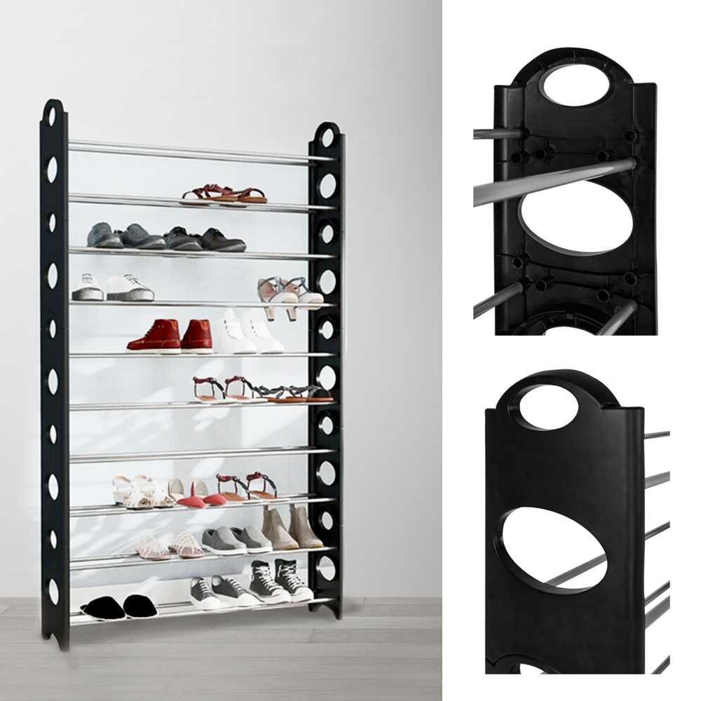 Zapatero 50 Pares Pairs Organizador de Zapatos 10 Baldas Tiers Alturas Estanteria Negro Shoes Rack Shelves Stand Storage Black