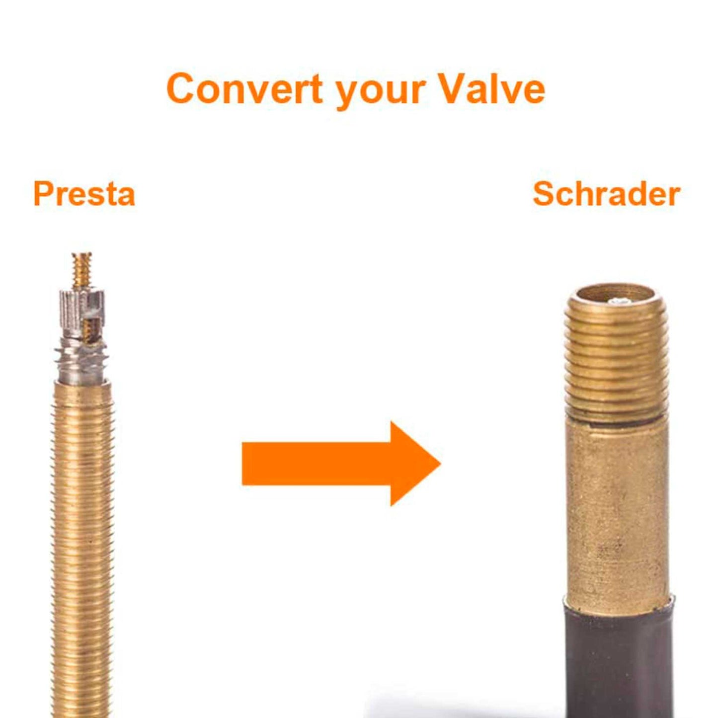 2x Adaptador para Valvula Bicicleta de Montaña Moto Ciclismo Inflado de Presta a Schrader de Pequeña a Grande Dorado