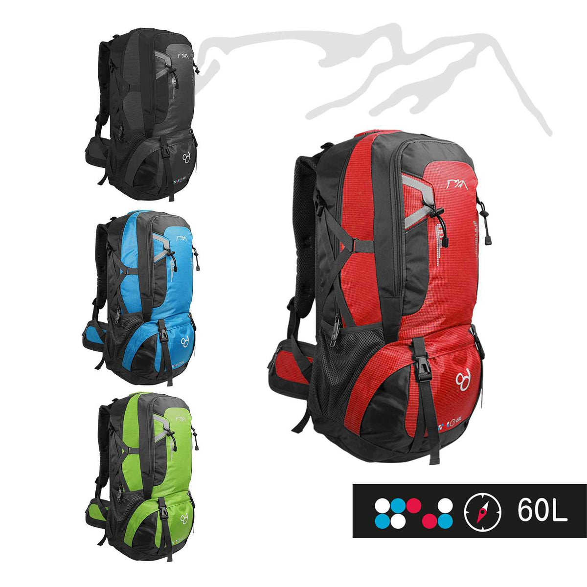 OcioDual Mochila Senderismo 60 Litros, Mochila Trekking, Montaña y Camino de Santiago, Multifuncional, Ligera, Mochilas Hombre C/Rojo