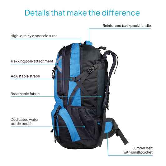 OcioDual Mochila Senderismo 60 L para Trekking y Montaña en color azul