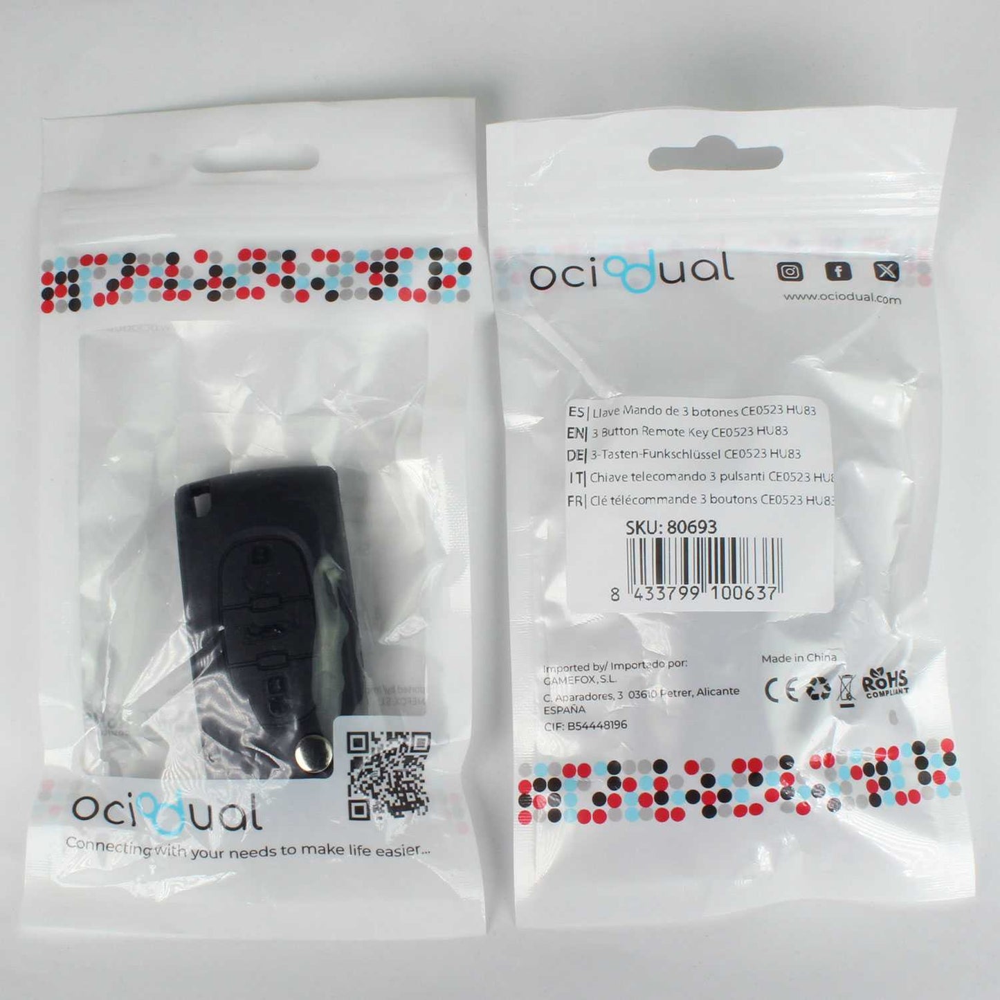 Carcasa Llave Mando de 3 Botones Maletero CE0523 HU83 para Peugeot 206 207 306 307 308 407 607 806, Citroen C2 C3 C4 C5 C6