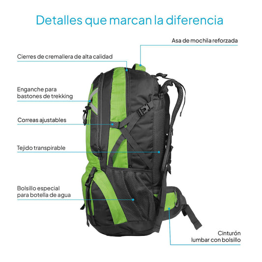 OcioDual Mochila Senderismo 60 Litros, Mochila Trekking, Montaña y Camino de Santiago, Multifuncional, Ligera, Mochilas Hombre