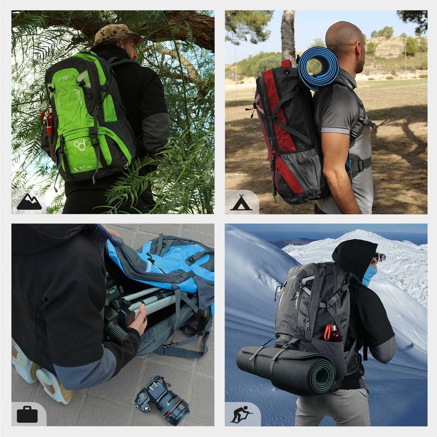 Mochila 40 Litros Impermeable Negra de Senderismo Montaña Montañero Viaje Acampada Acampar Aire Libre Trekking 40L