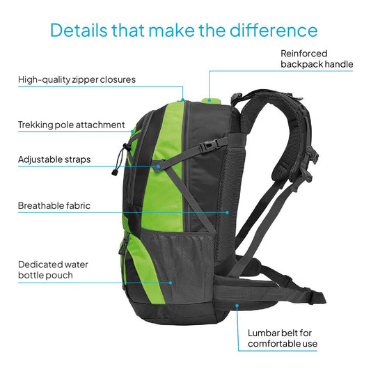 Mochila 40 Litros Impermeable Verde de Senderismo Montaña Montañero Viaje Acampada Acampar Aire Libre Trekking 40L