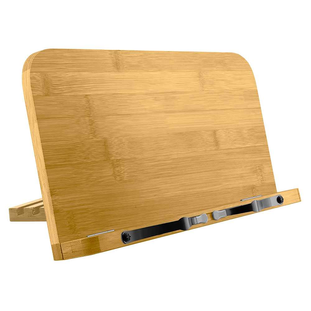 Atril Soporte Madera Tamaño M con Pinzas Respaldo Ajustable Regulable Plegable para Libros de Cocina Tablets Partituras