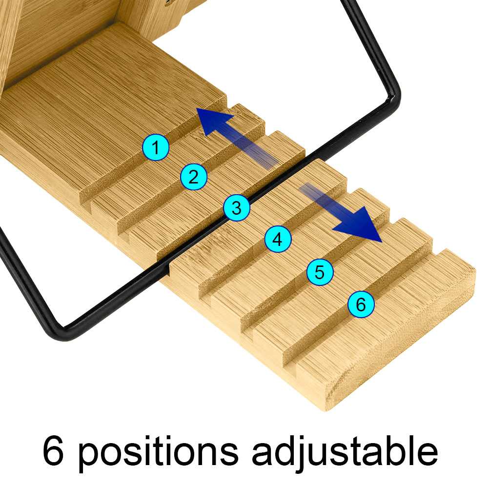 Atril Soporte Madera Tamaño M con Pinzas Respaldo Ajustable Regulable Plegable para Libros de Cocina Tablets Partituras