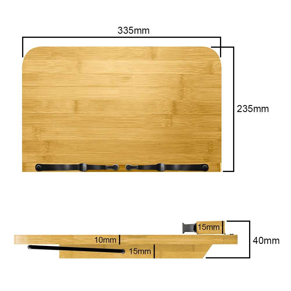 Atril Soporte Madera Tamaño M con Pinzas Respaldo Ajustable Regulable Plegable para Libros de Cocina Tablets Partituras