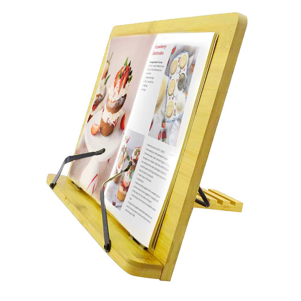 Atril Soporte Madera Tamaño L con Pinzas Respaldo Ajustable Regulable Plegable para Libros de Cocina Tablets Partituras