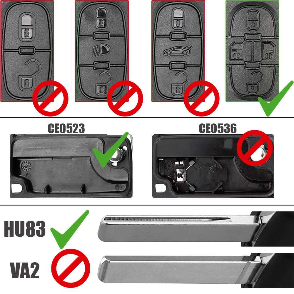 Carcasa de Llave Plegable CE0523 HU83 Rígida Mando a Distancia Modelo 4 Botones Telemando para Citroën C8 Peugeot 1007