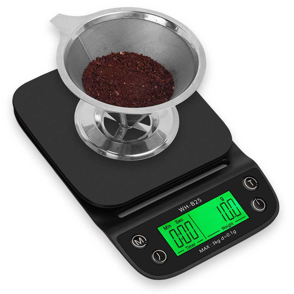 Báscula de Cocina WH-B25 Negra Balanza Electrónica Digital Peso 3Kg/0,1g Multifunción Pantalla Iluminada para Café