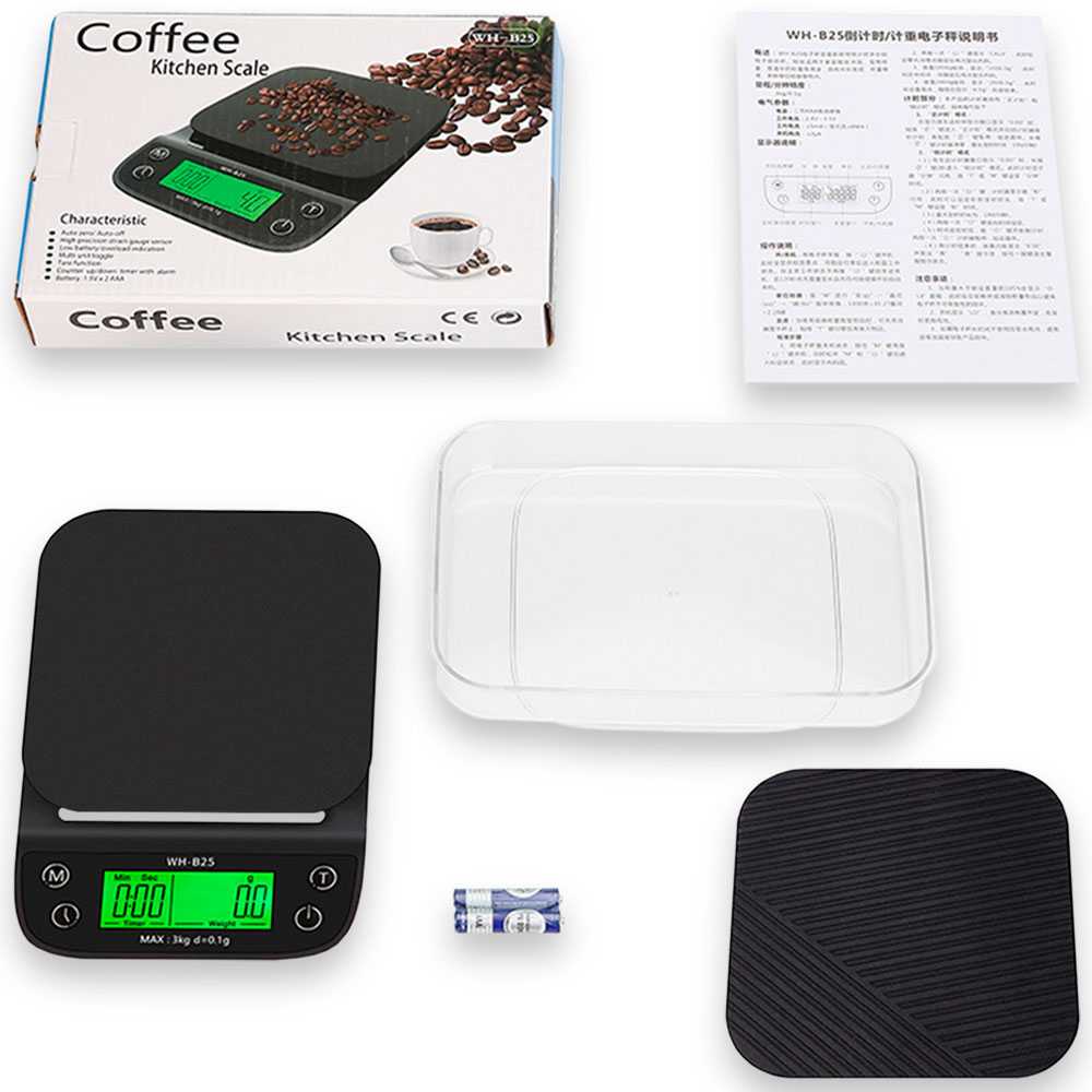 Báscula de Cocina WH-B25 Negra Balanza Electrónica Digital Peso 3Kg/0,1g Multifunción Pantalla Iluminada para Café