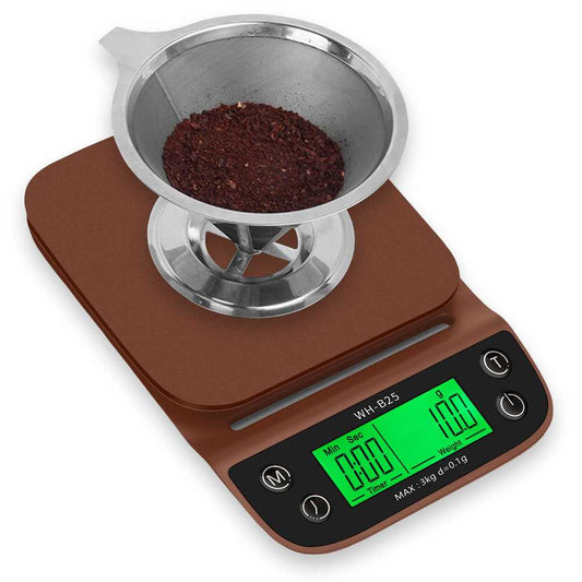 Báscula de Cocina WH-B25 Marrón Balanza Electrónica Digital Peso 3Kg/0,1g Multifunción Pantalla LCD para Café