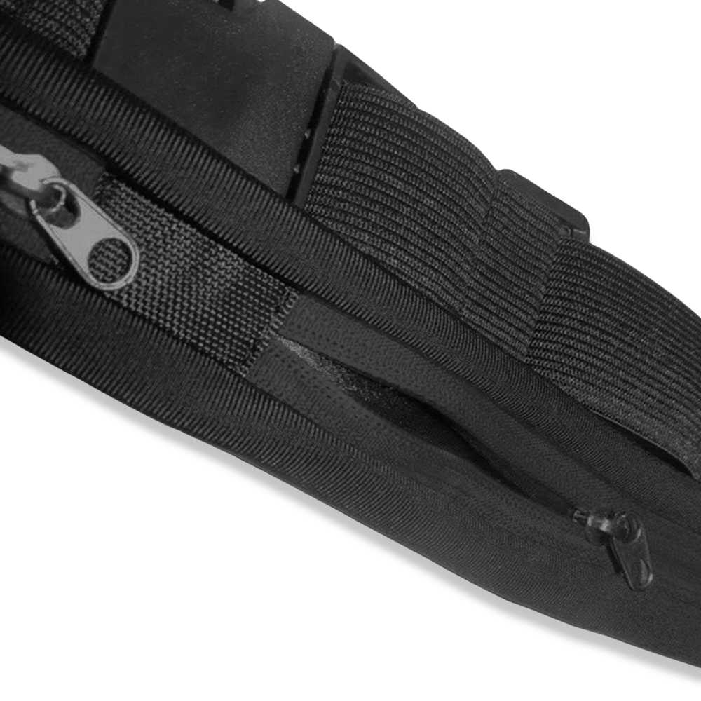 Riñonera Deportiva Doble Bolsillo Negra Bolsa de Deporte Cinta Elástica Hebilla Clip Cintura para Móvil Llaves