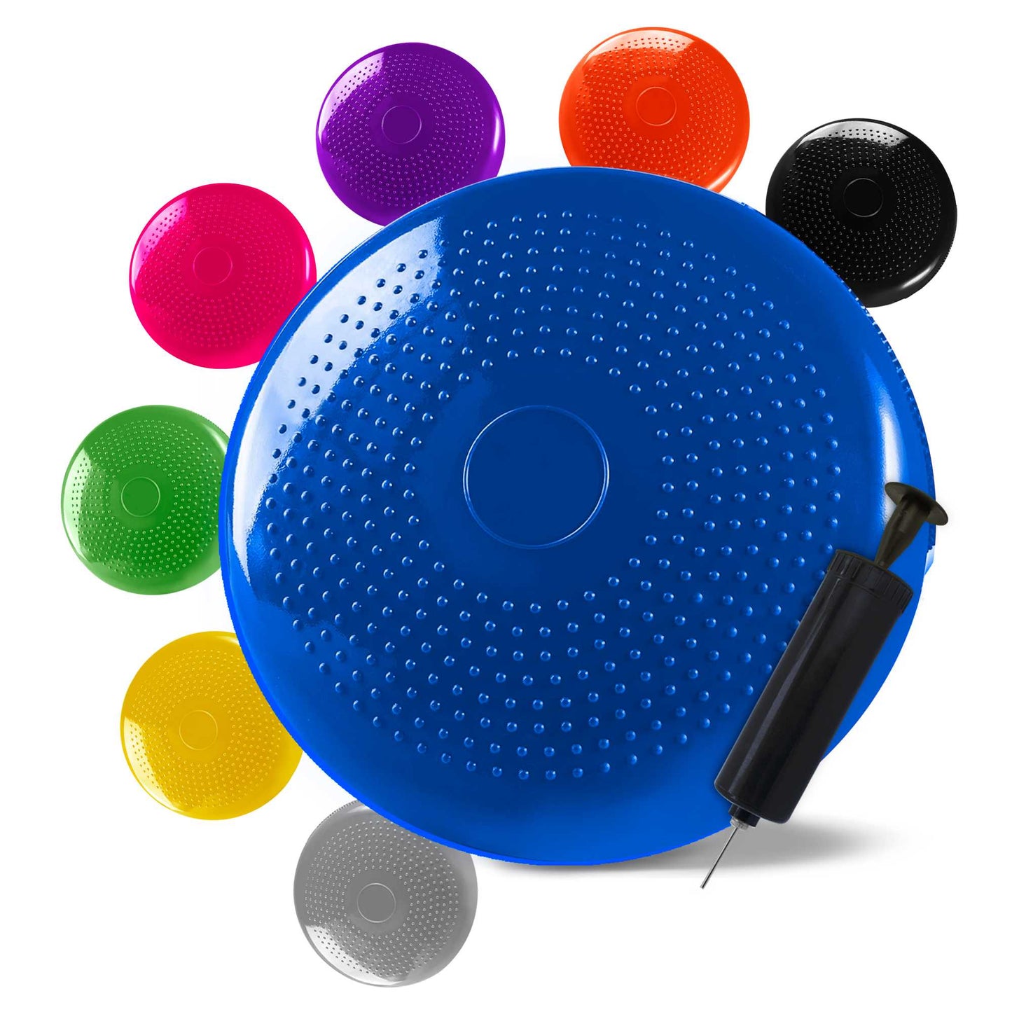 Cojín Hinchable Azul Disco con Bomba Goma PVC para Fitness Yoga Pilates Coordinación Rehabilitación Equilibrio