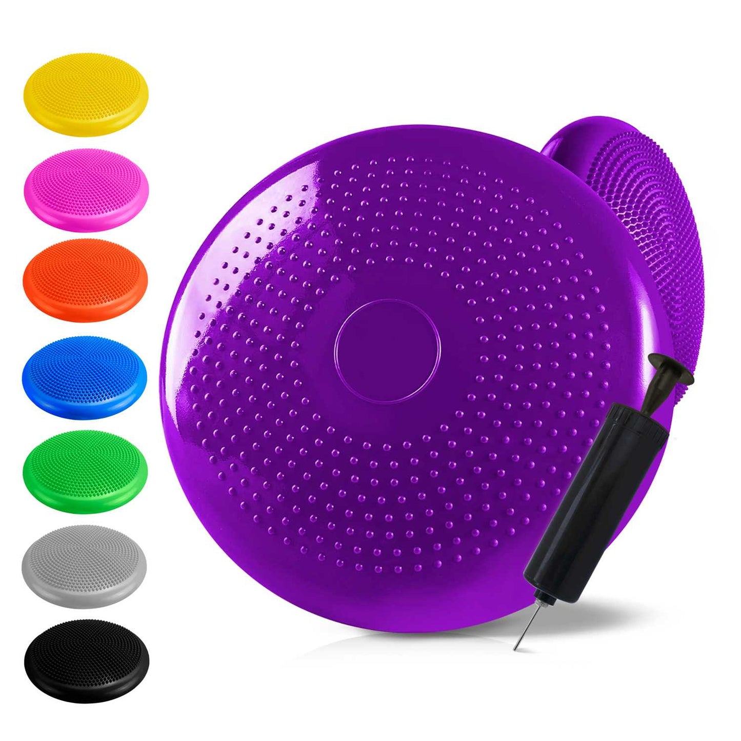 Cojín Hinchable Violeta Disco con Bomba Goma para Fitness Yoga Pilates Coordinación Rehabilitación Equilibrio