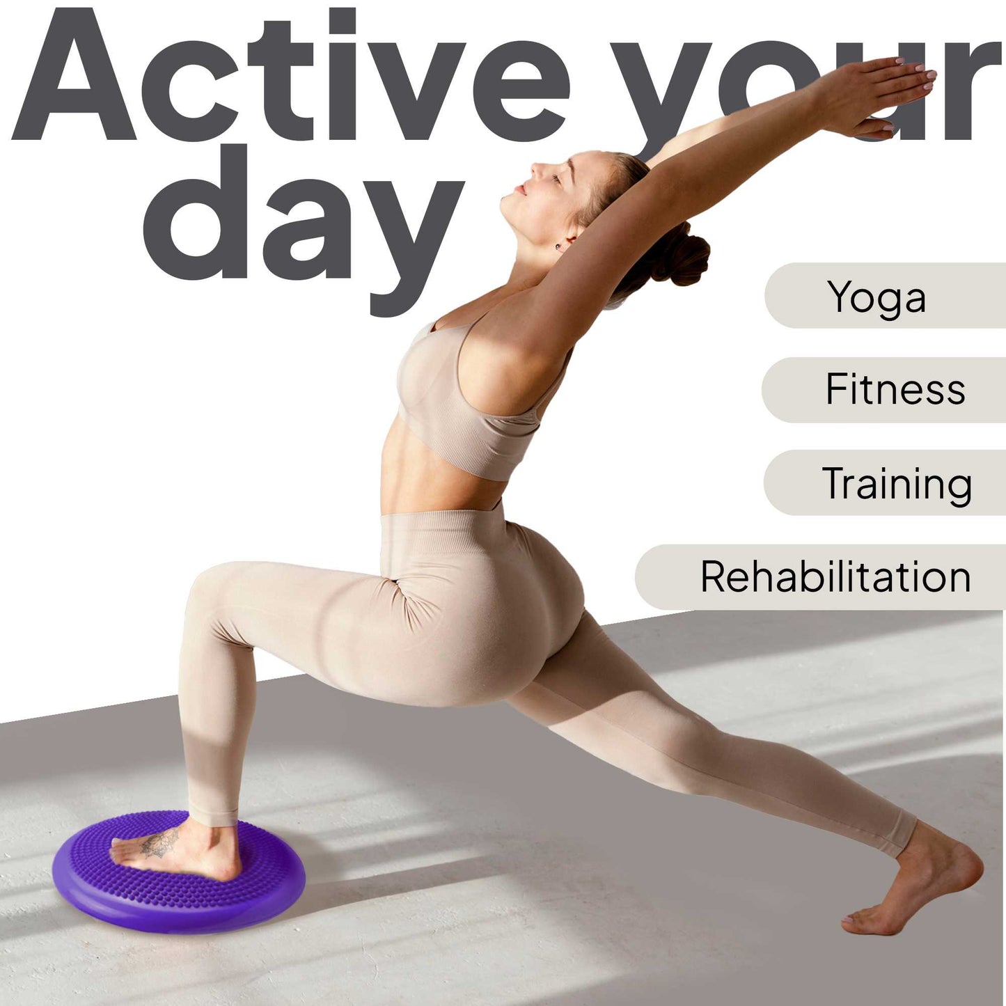 Cojín Hinchable Morado Disco con Bomba Goma para Fitness Yoga Pilates Coordinación Rehabilitación Equilibrio