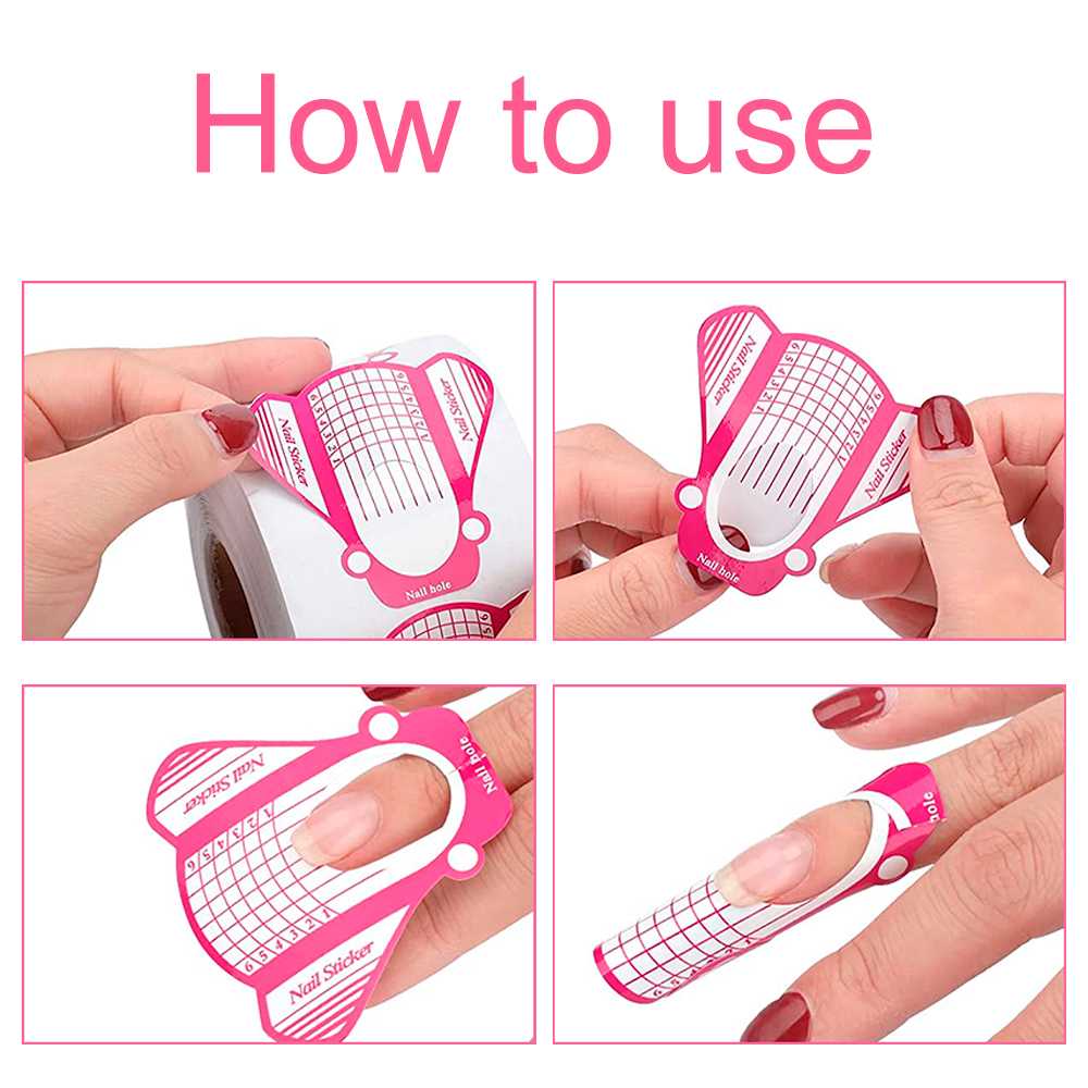 500 Pegatinas Guías Adhesivas Ajustables Plantillas Moldes Papel para Uñas de Gel UV Extensiones Manicura Nail Art
