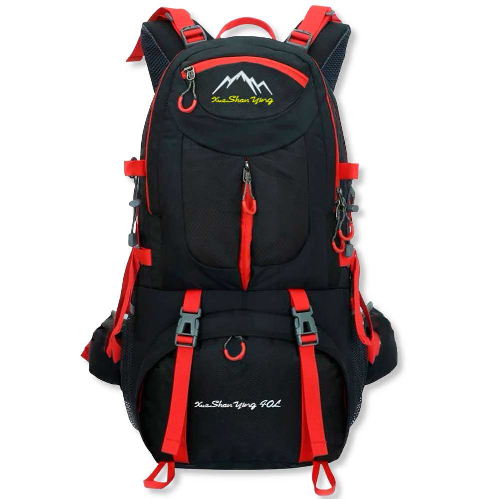 Mochila Impermeable 40 Litros Negra GF80761 Multiples Bolsillos de Senderismo Acampada Montana para Hombres Mujeres OcioDual