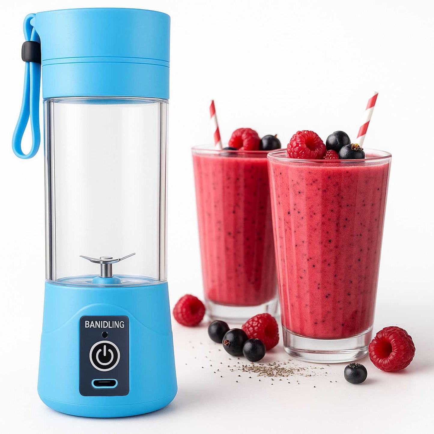 Batidora Portatil Bateria Recargable 380ml Azul 6 Cuchillas 3D USB Especial Batidos, Combinados, Coktelera