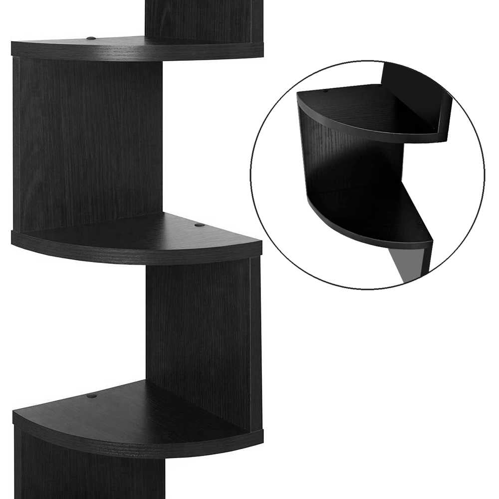 Estante de Esquina 5 Niveles Forma ZigZag Madera 20x20x122cm C/Negro Montaje en Pared Estilo Moderno