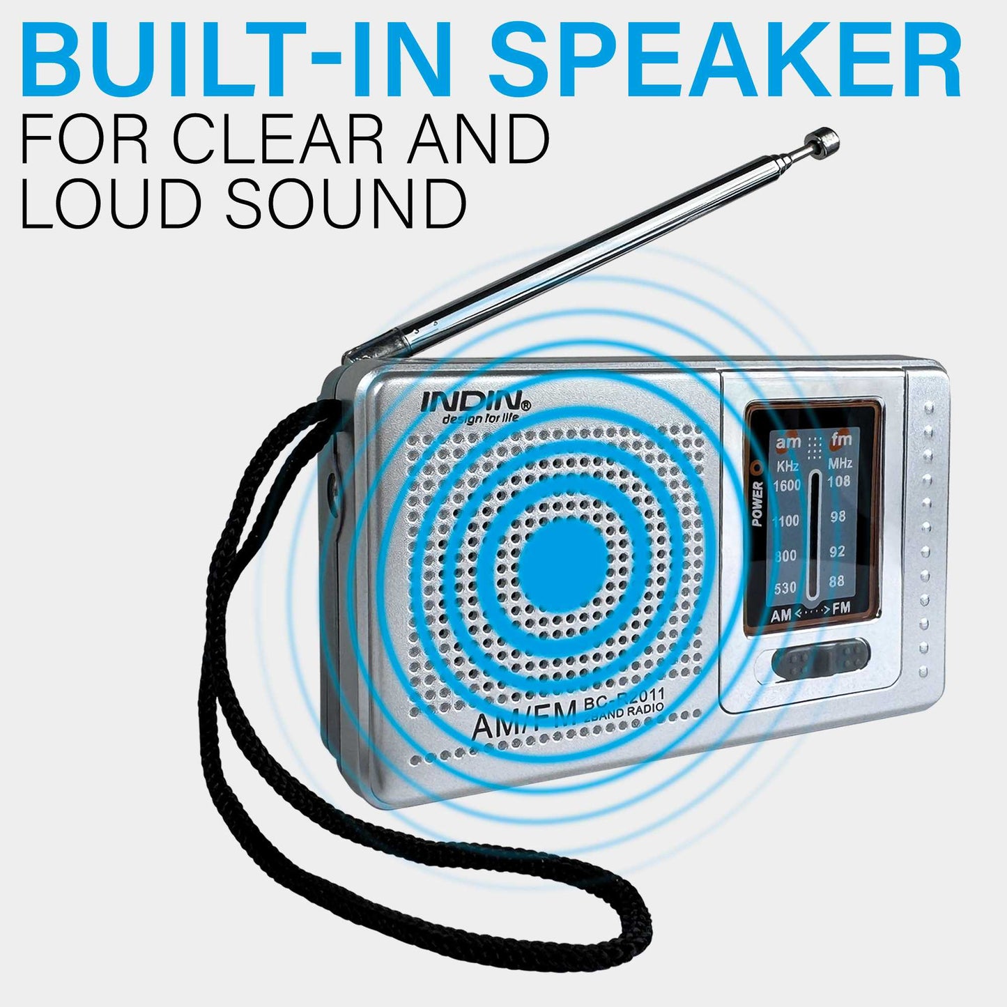 Radio de Mano BC-R2011 Analógica Mini Sintonizador AM/FM Altavoz Integrado Conector para Auriculares Jack 3.5mm