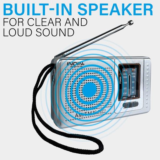 Radio de Mano BC-R2011 Analógica Mini Sintonizador AM/FM Altavoz Integrado Conector para Auriculares Jack 3.5mm