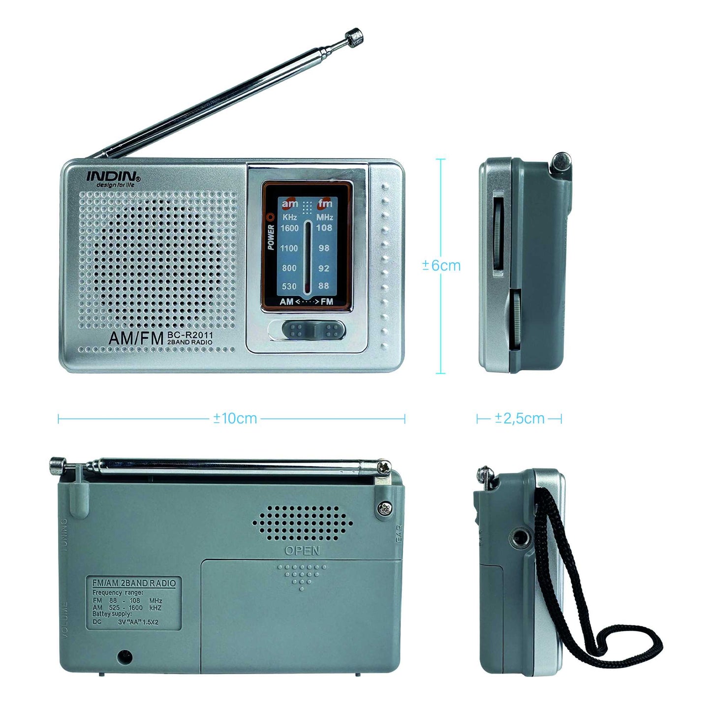 Radio de Mano BC-R2011 Analógica Mini Sintonizador AM/FM Altavoz Integrado Conector para Auriculares Jack 3.5mm