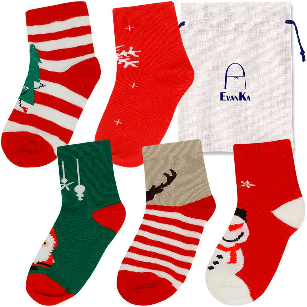 Paquete 5 Pares de Calcetines Estilo Navideños Cortos Ped Low Cut Tobilleros para Niños Niñas de 3-5 años M Navidad