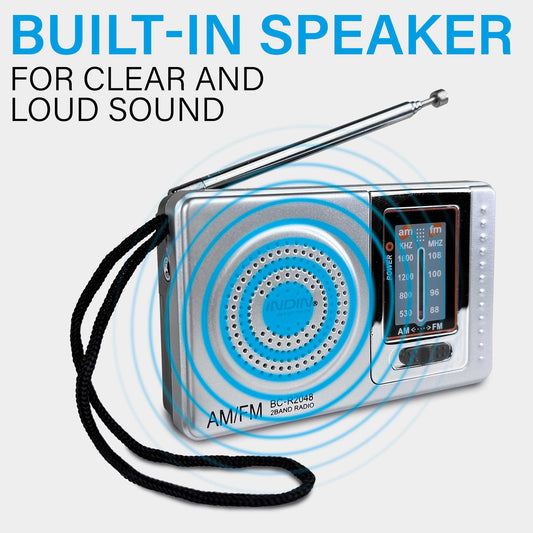 Radio de Mano BC-R2048 Analógica Mini Sintonizador AM/FM Altavoz Integrado Conector para Auriculares Jack 3.5mm