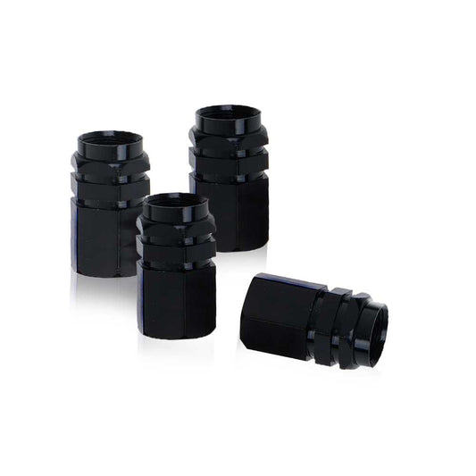 4 Tapones de Aluminio Modelo Hexagonal Negros para Ruedas Válvulas Schrader Coches Motos Motocicletas Tapón de Protección Neumaticos con Válvula Americana Coche Moto Moticicleta Metálicos Cubierta Tapa