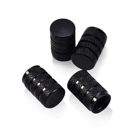 4 Tapones de Aluminio Modelo Circular Negros para Ruedas Válvulas Schrader Coches Motos Motocicletas Tapón de Protección Neumaticos con Válvula Americana Coche Moto Moticicleta Metálicos Cubierta Tapa