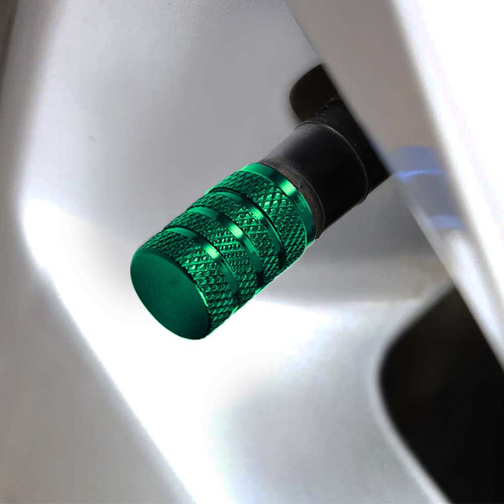 4 Tapones de Aluminio Modelo Circular Verdes para Ruedas Válvulas Schrader Coches Motos Motocicletas Tapón de Protección Neumaticos con Válvula Americana Coche Moto Moticicleta Metálicos Cubierta Tapa