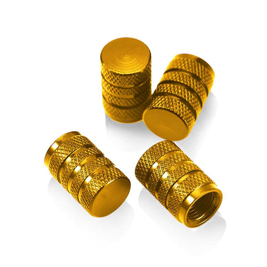 4 Tapones de Aluminio Modelo Circular Dorados para Ruedas Válvulas Schrader Coches Motos Motocicletas Tapón de Protección Neumaticos con Válvula Americana Coche Moto Moticicleta Metálicos Cubierta Tapa