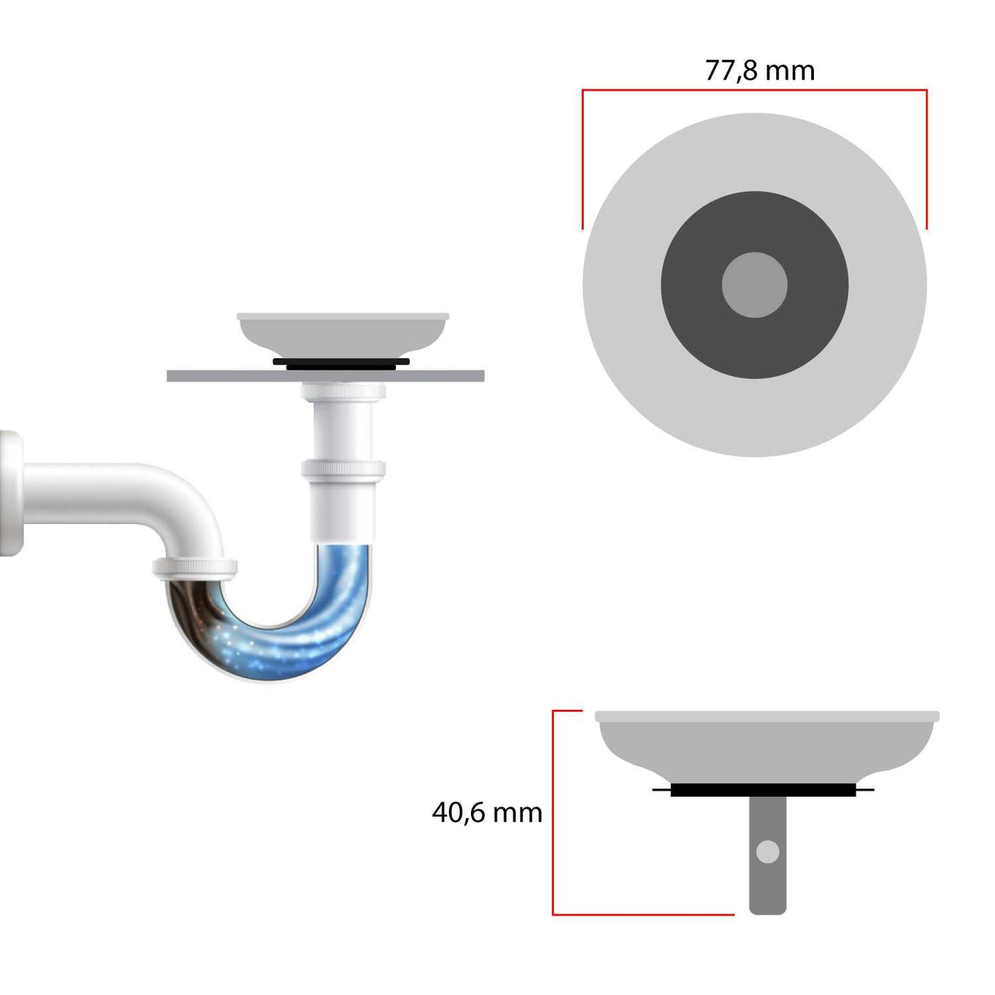 Tapón Colador para Desagüe de Fregadero Diametro 78-80mm Acero Inox Filtro de desechos Cesta de Drenaje para Fregaderos